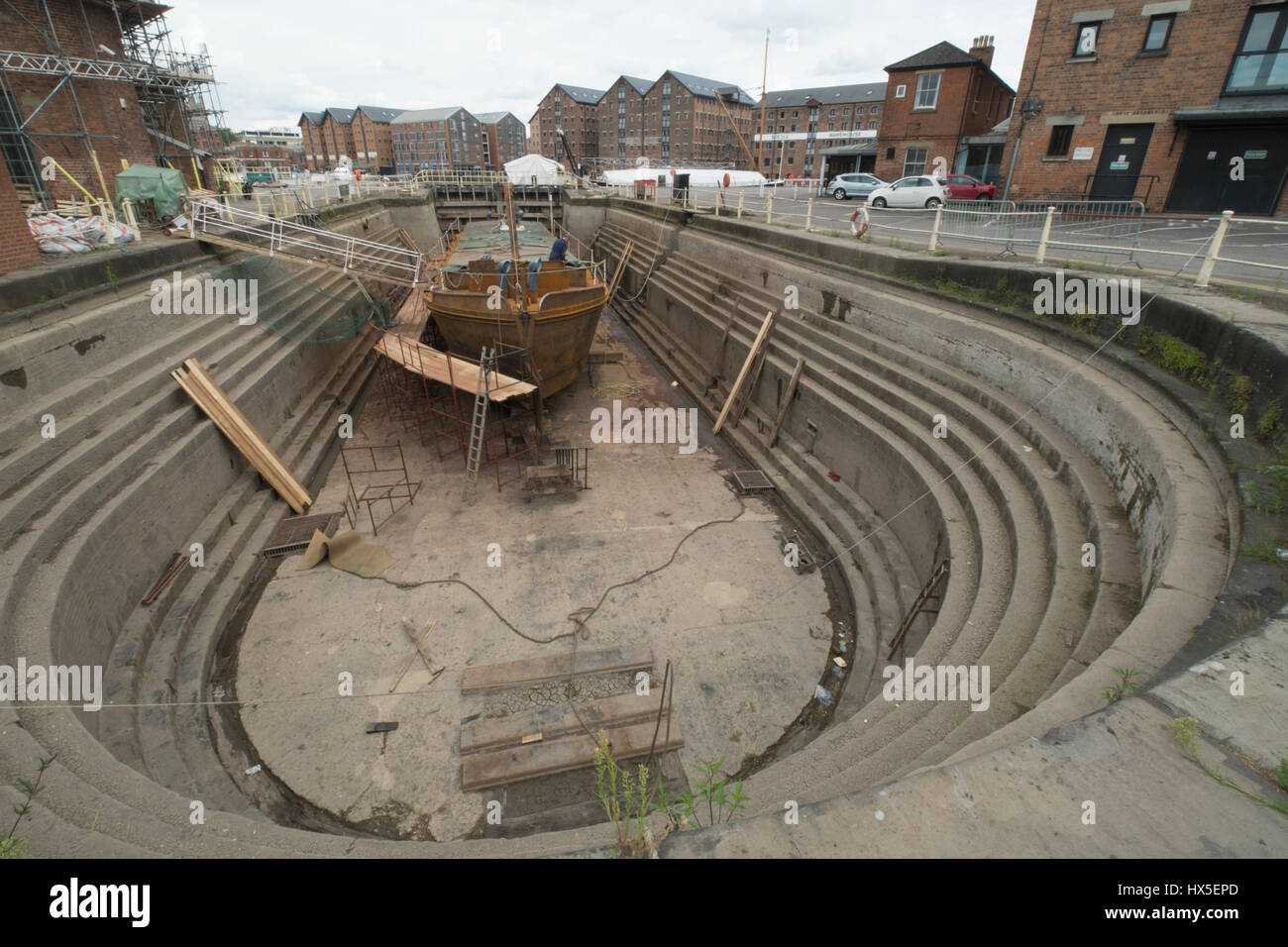 Work in progress on repairing and restoring unpowered barge Sabrina 5