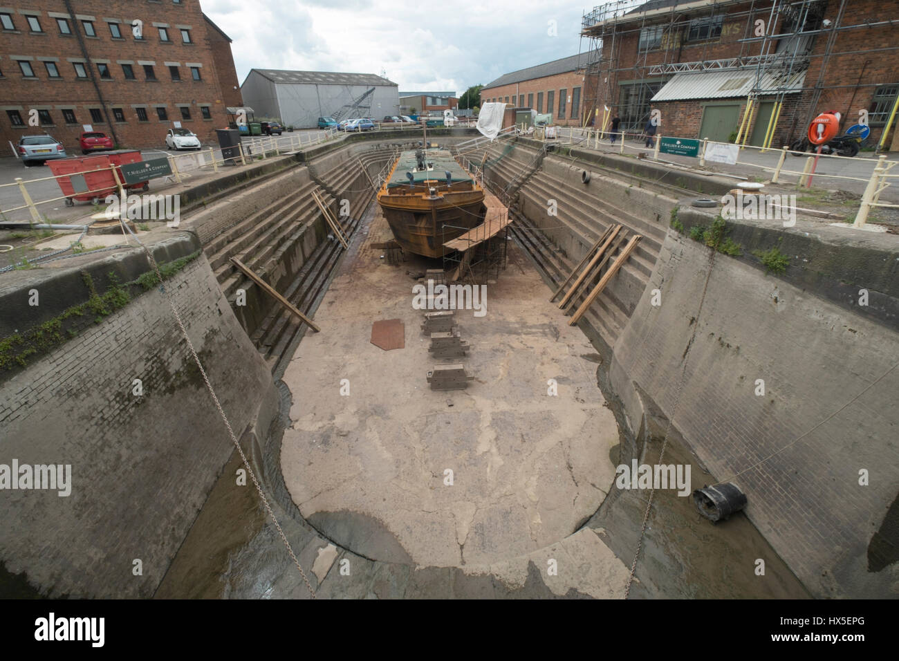 Work in progress on repairing and restoring unpowered barge Sabrina 5