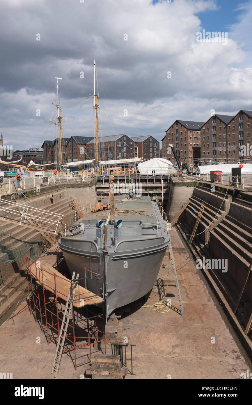 Work in progress on repairing and restoring unpowered barge Sabrina 5