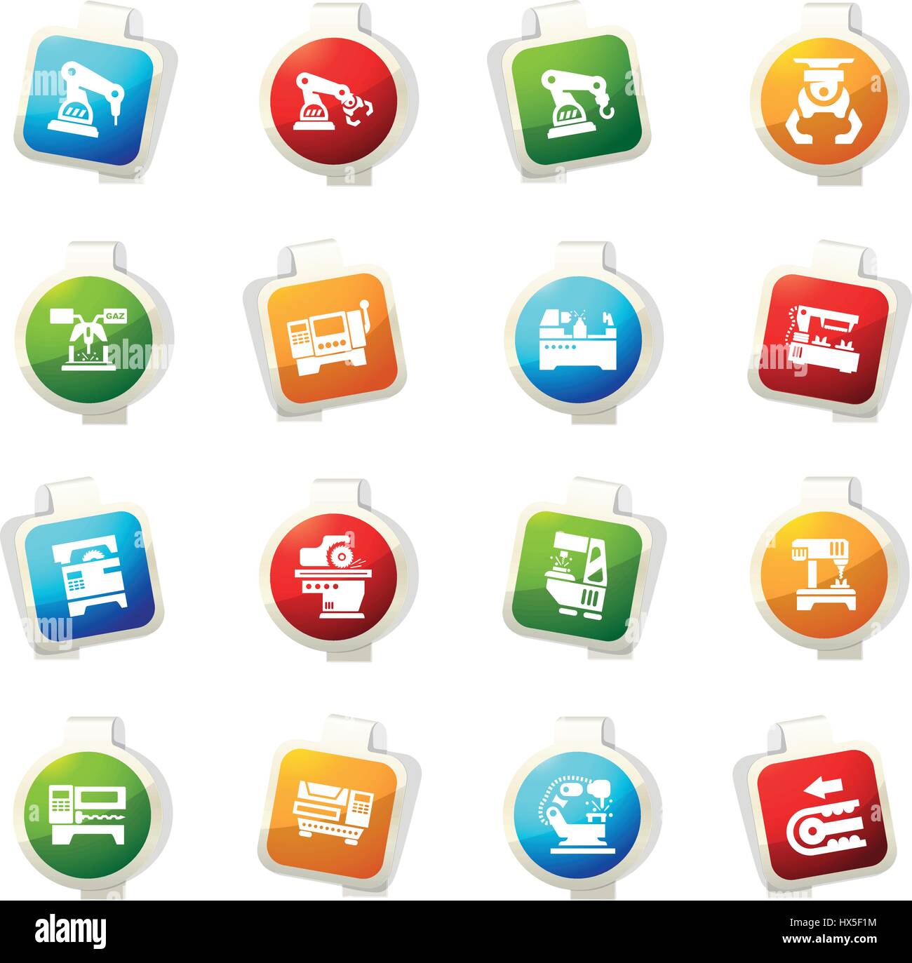 Vector machine tool icons set. Work and factory color icon for web ...