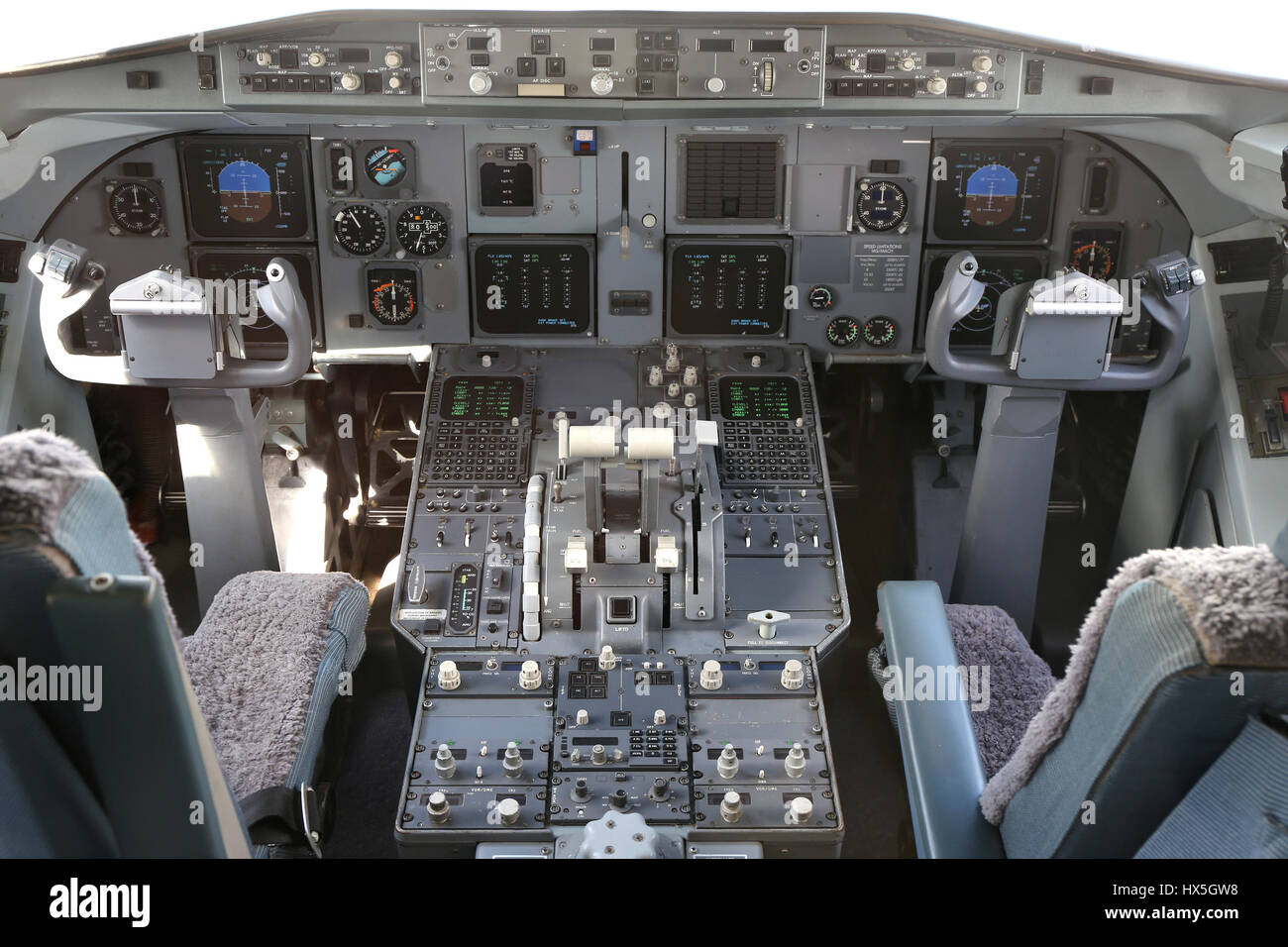 cockpit of a twin engined airliner Stock Photo