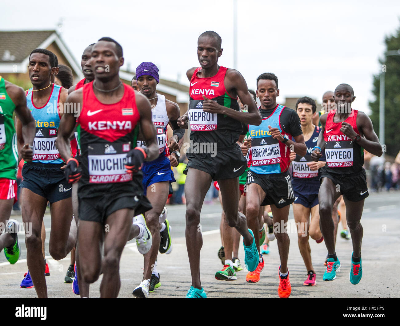 Mo Farah takes part in the World Half Marathon, Cardiff, UK, 26th March 2016 Stock Photo