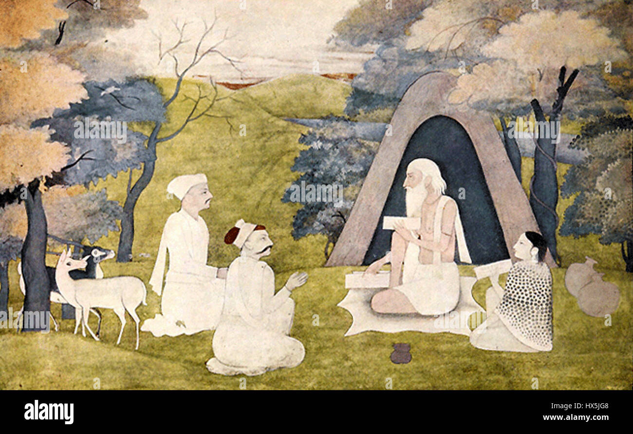 The Poet Valmiki, teaching Ramayana to Kusa and Lava Stock Photo