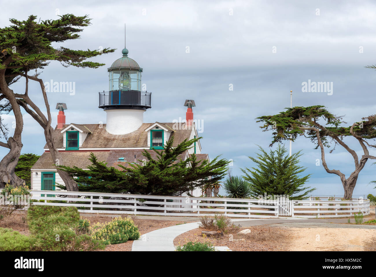 View of Point Pinos lighthouse on the Monterey coast. Stock Photo