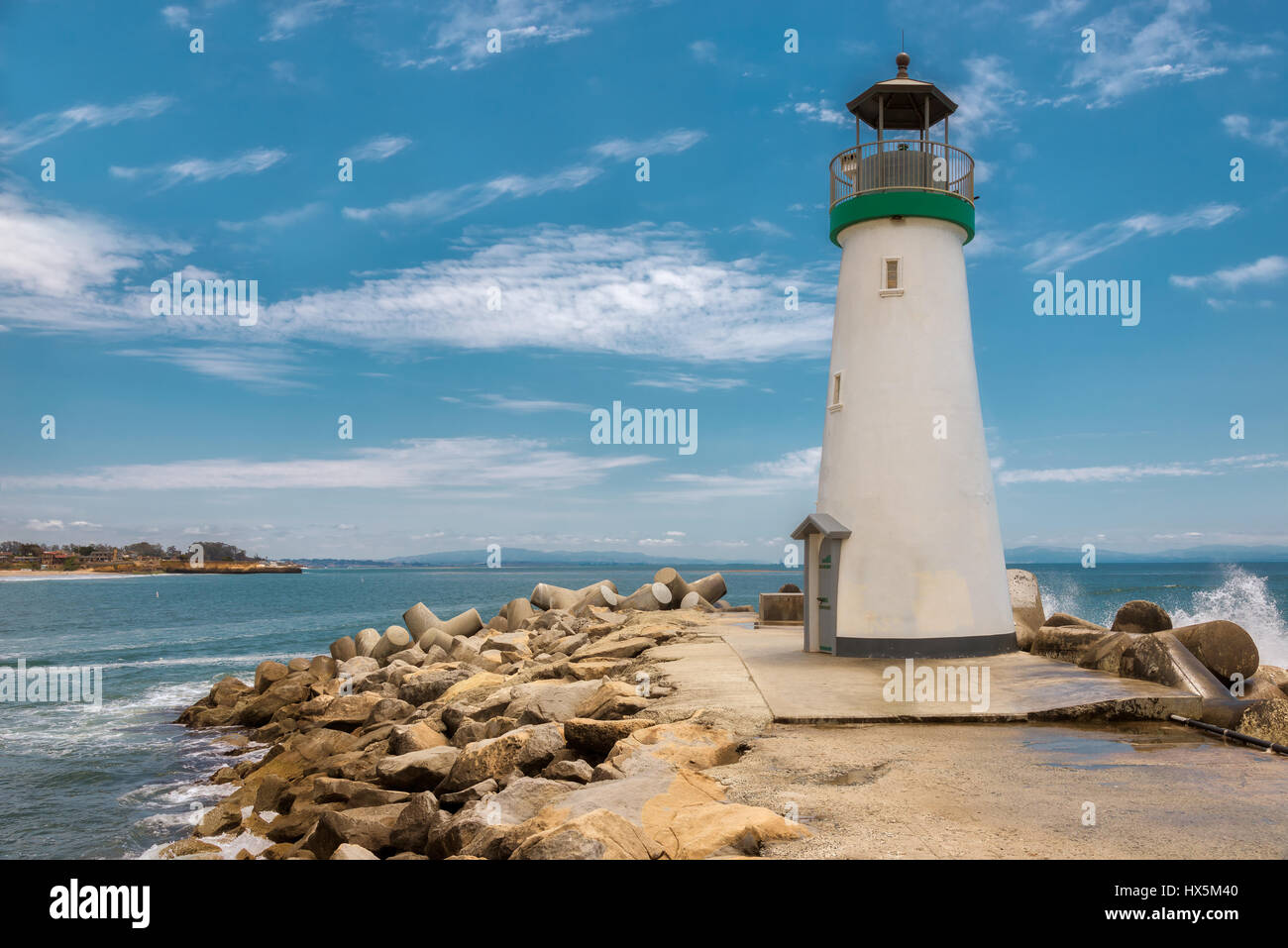 Breakwater lighthouse in Santa Cruz, California. Stock Photo