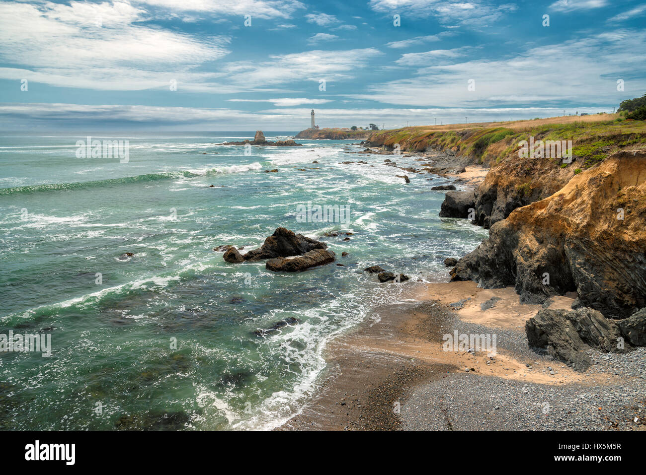 California coast and Pigeon Point Lighthouse. Stock Photo