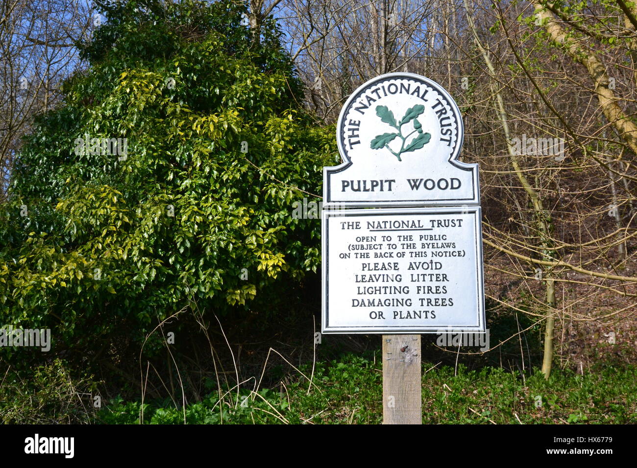 Sign for Pulpit Wood, Cadsden, near Kimble, Buckinghamshire, UK Stock Photo