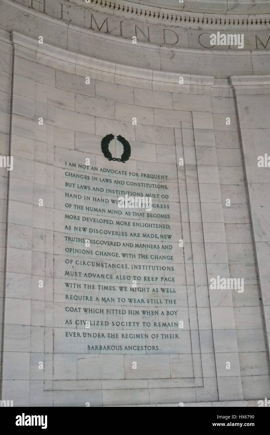 A Quote From A Letter Inscribed On The Interior Wall Of The President Thomas  Jefferson Memorial, Washington Dc, Usa Stock Photo - Alamy
