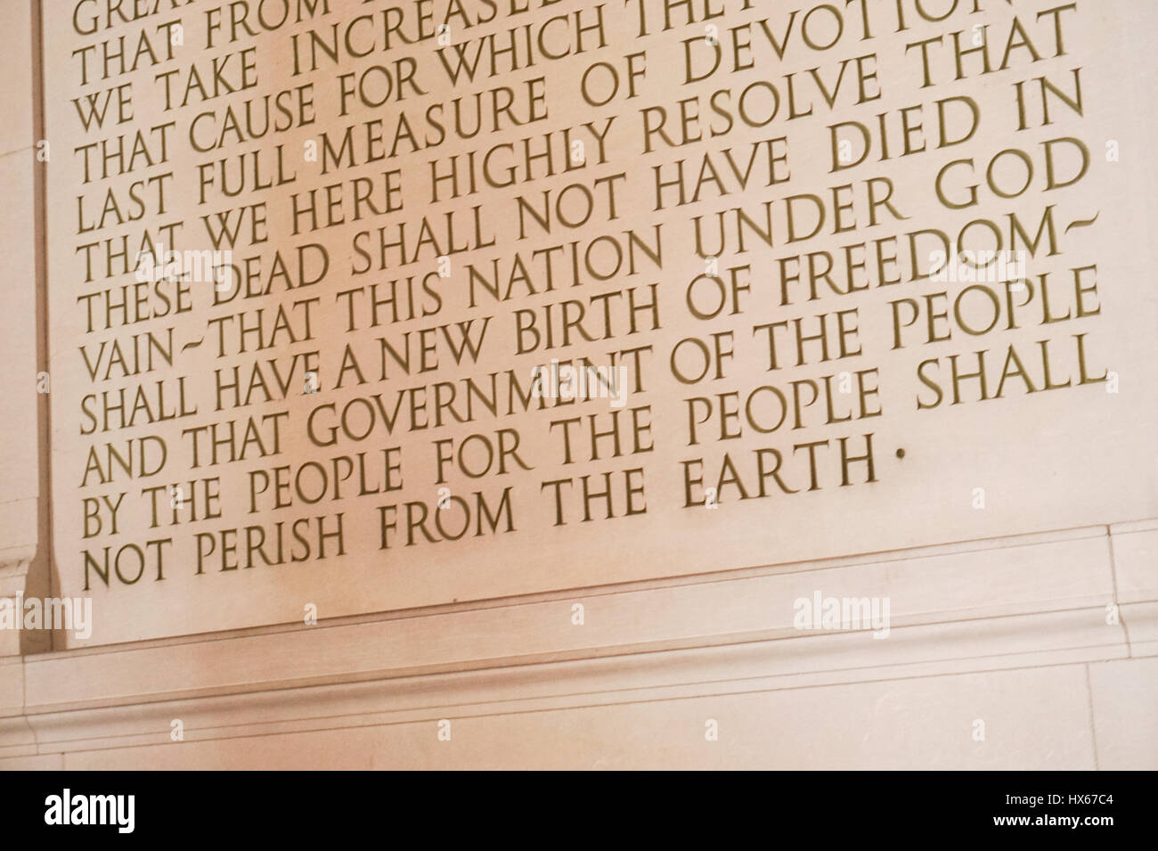 The Gettysburg Address inscribed inside the Lincoln Memorial Stock