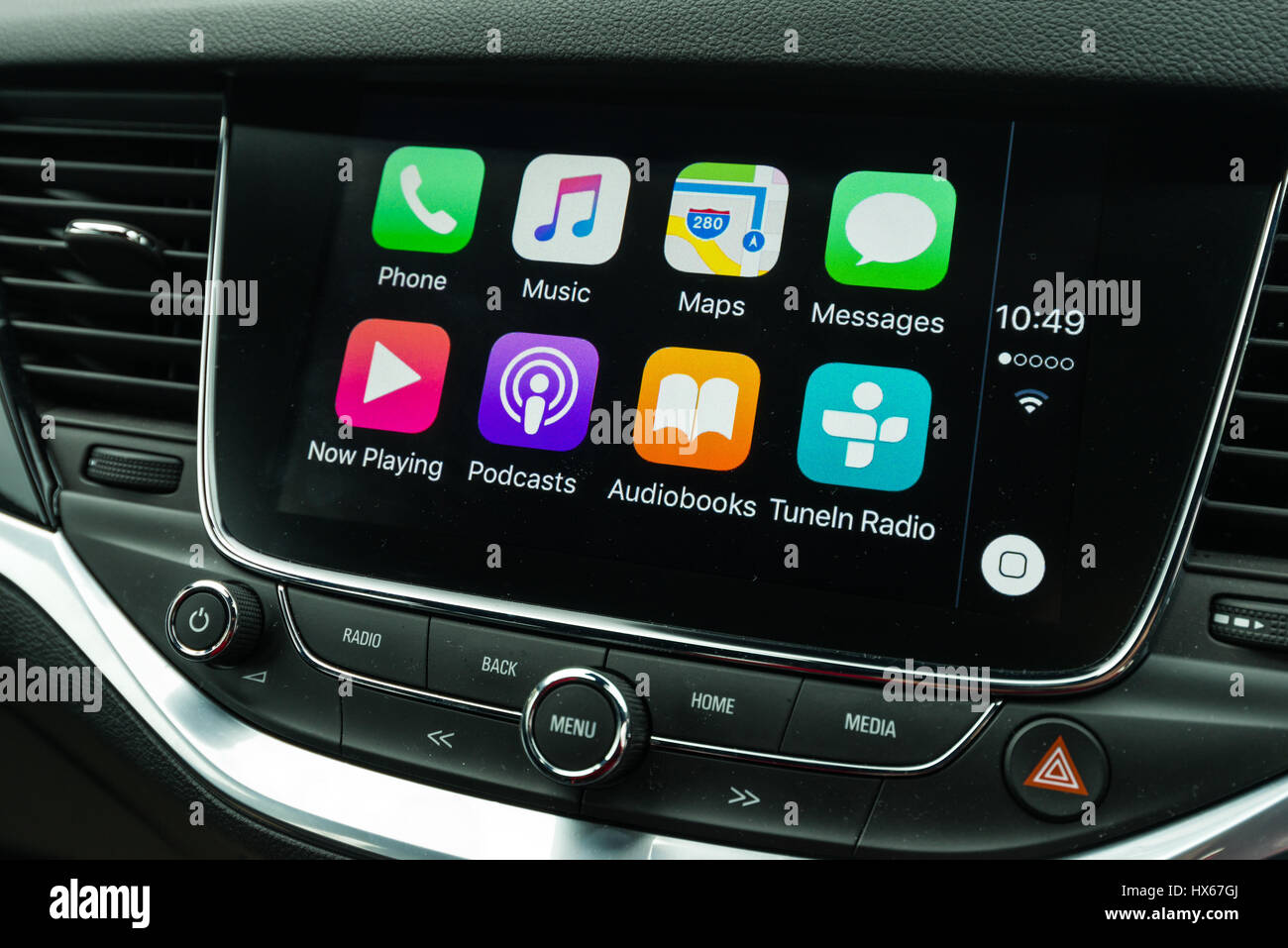 Apple CarPlay Vehicle Phone Interface Showing App Screen Stock Photo