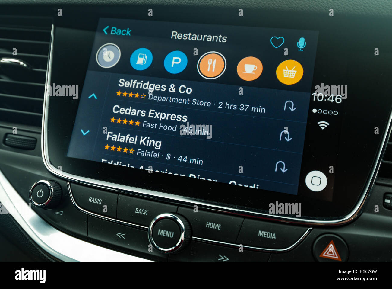 Apple CarPlay Vehicle Phone Interface Maps Destination Screen Stock