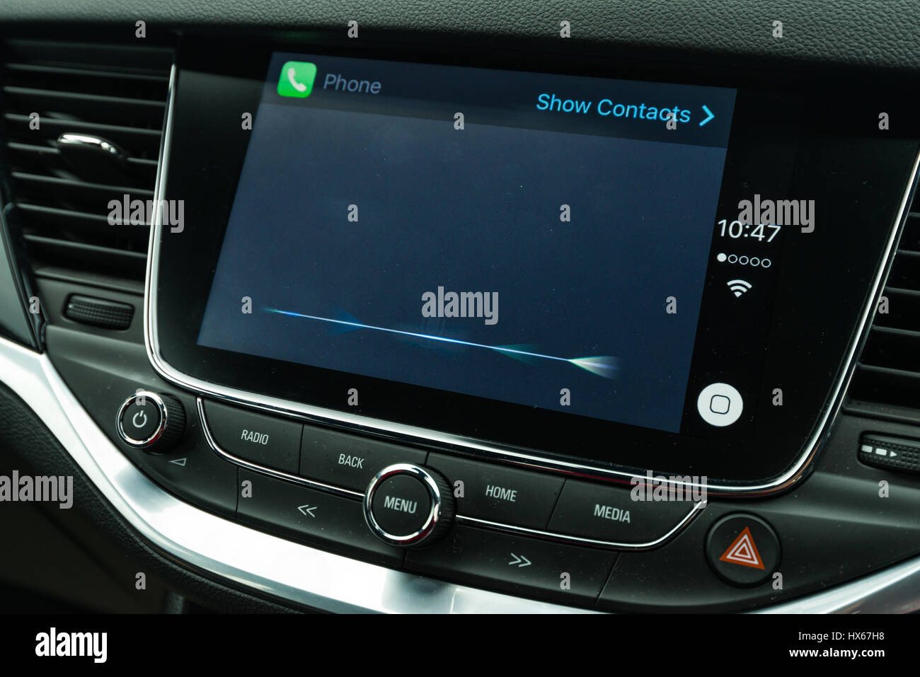 Apple CarPlay Vehicle Phone Interface Siri Screen Stock Photo