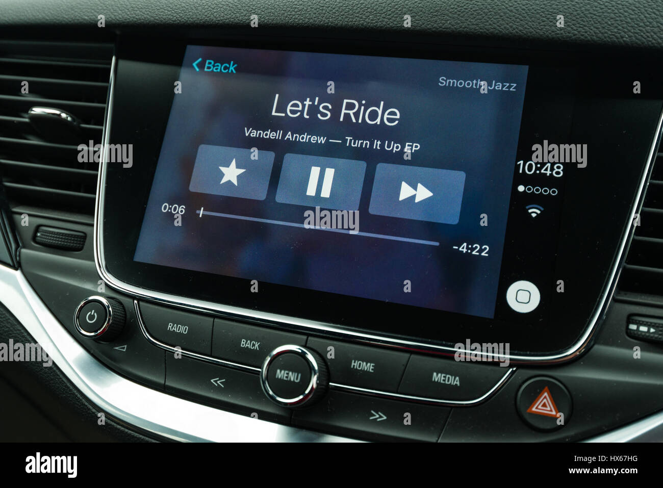 Apple CarPlay Vehicle Phone Interface Music Screen Stock Photo