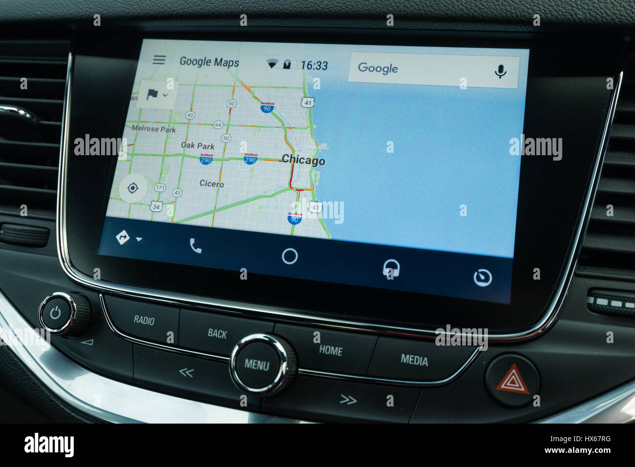 Android Auto Maps Navigation Car Vehicle Interface Showing Chicago Stock Photo