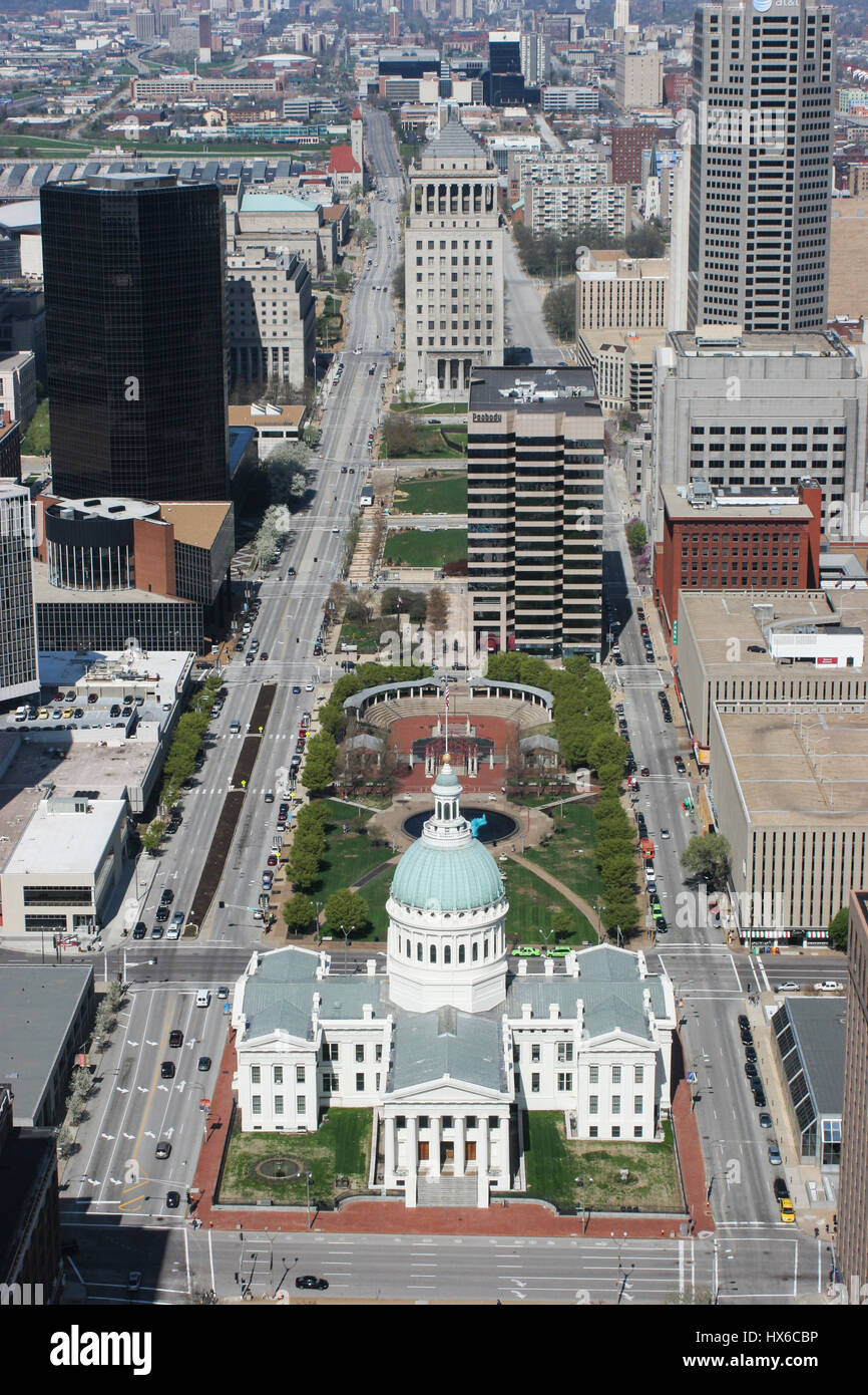 St. Louis - Circa May 2008: Downtown and the Old Courthouse from the top of the Gateway Arch in St. Louis III Stock Photo