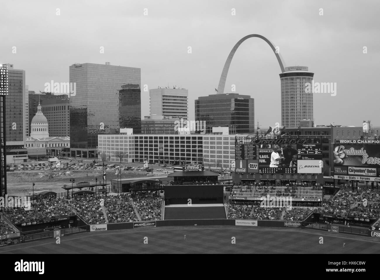 St Louis Prints Black and White: Busch Stadium at Night at Clark and Spruce