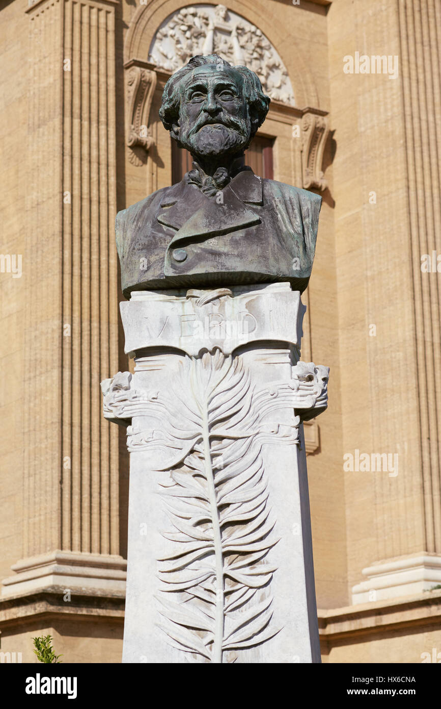 A bust of Giuseppe Verdi - famous Italian composer. It is situated in Palermo, Sicily. Stock Photo