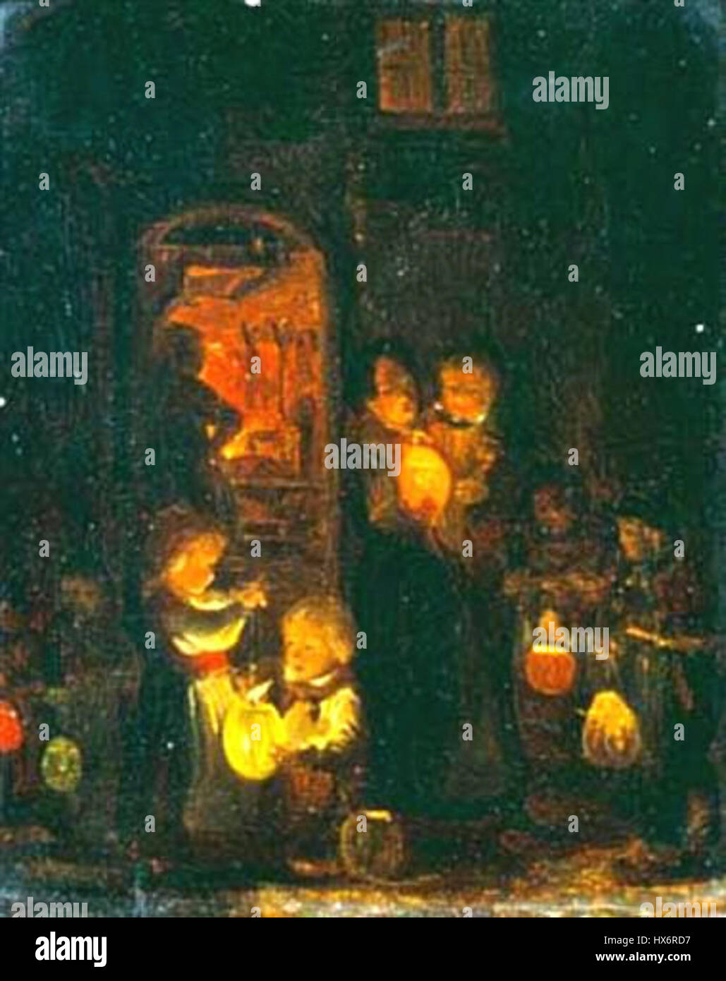 'Schwingen Laternenkinder' depicts children holding lanterns, possibly referencing a traditional European festival where children walk with lanterns, celebrating the season. Stock Photo