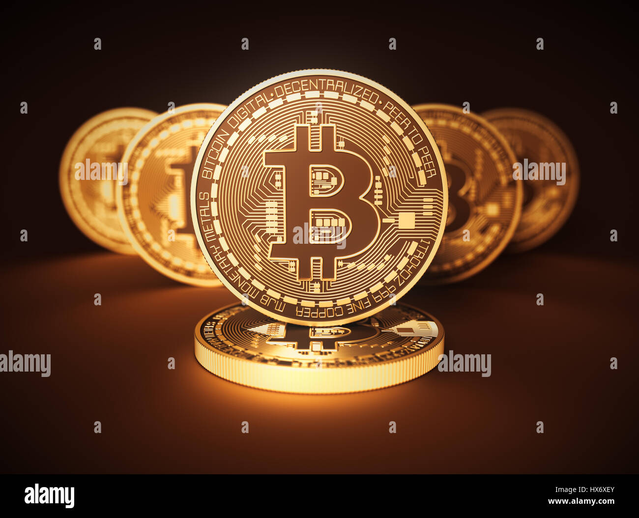 Virtual Coins Bitcoins On Brown Background. 3D Illustration Stock Photo -  Alamy