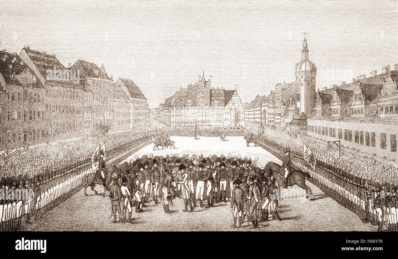 The monarchs and generals at the market place in Leipzig on 19.10.1813, Battle of the Nations, German Wars of Liberation Stock Photo