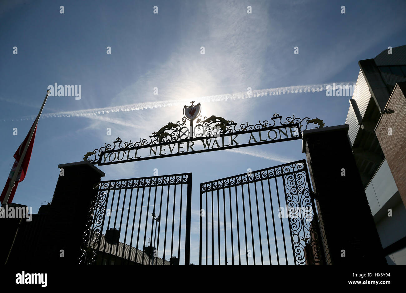 General view of the gates during the charity match at Anfield, Liverpool. Stock Photo
