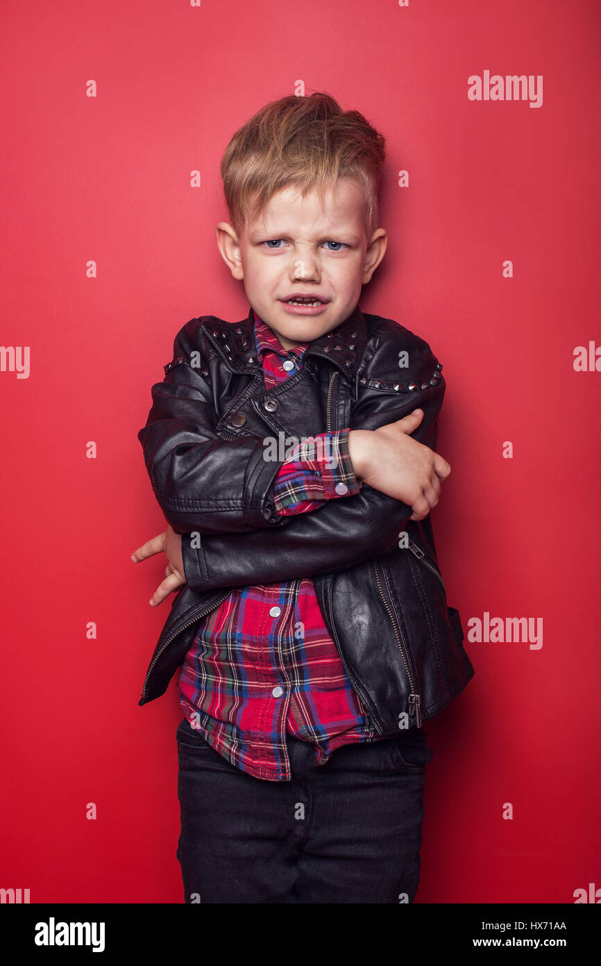 Fashionable child in leather jacket hi-res stock photography and images ...