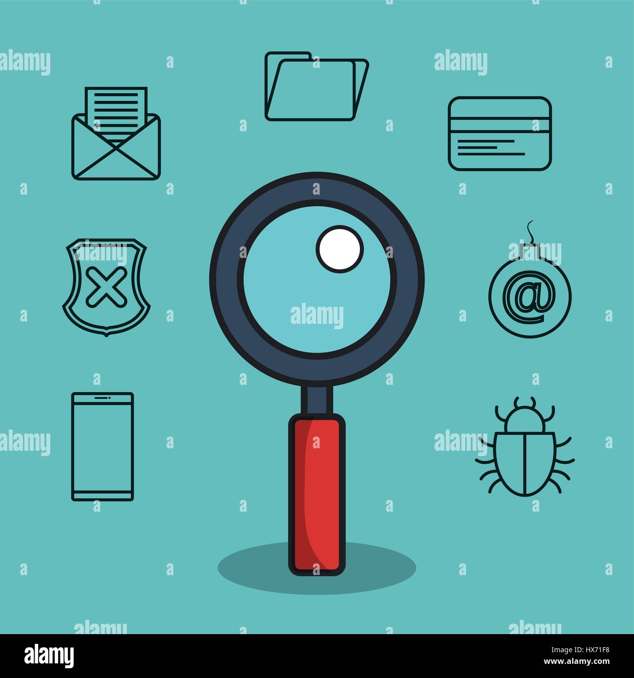 security system flat line icons Stock Vector Image & Art - Alamy
