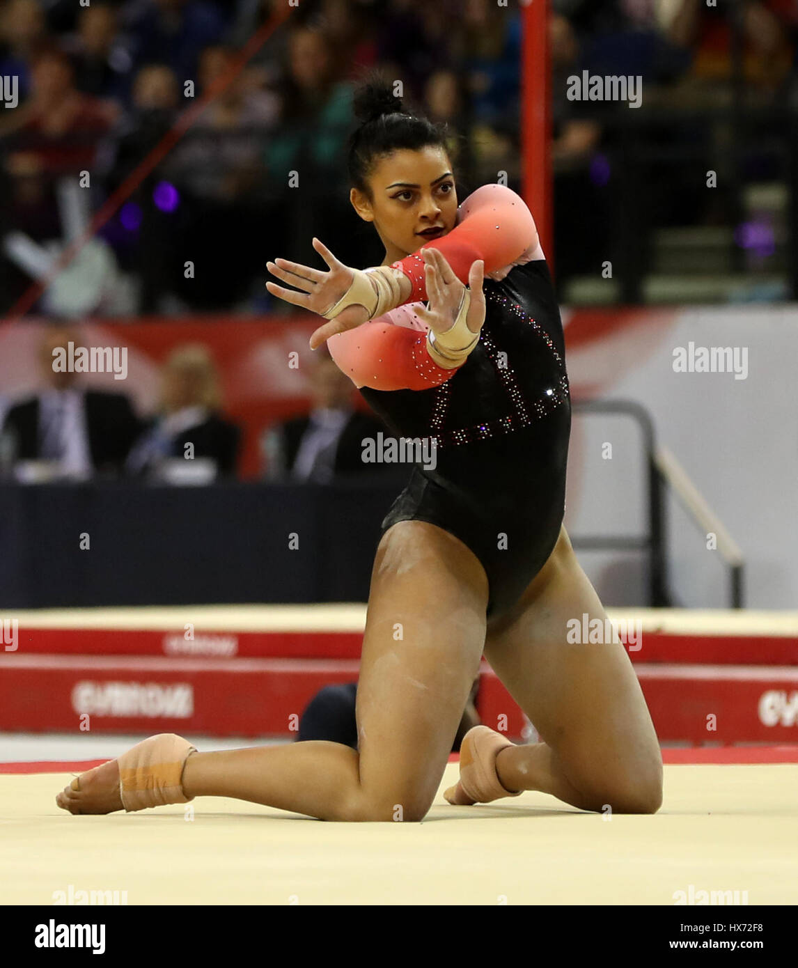Elissa Downie in action on the Floor during day two of the 2017 Gymnastics British Championships at the Echo Arena, Liverpool. Stock Photo