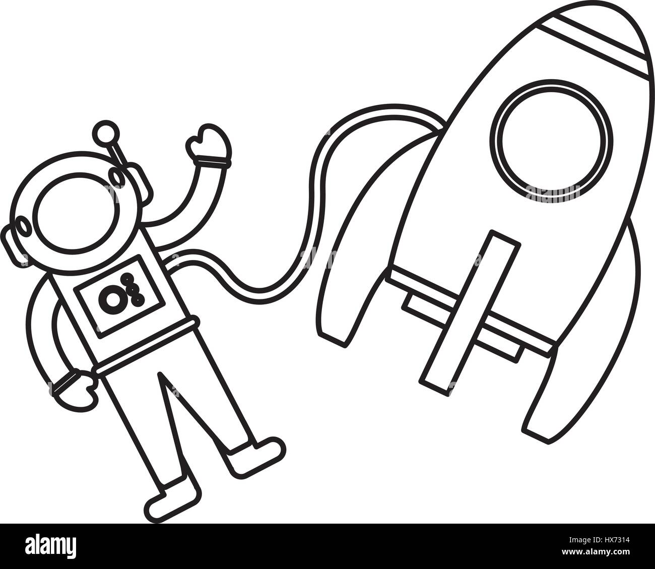 astronaut rocket exploration outline Stock Vector