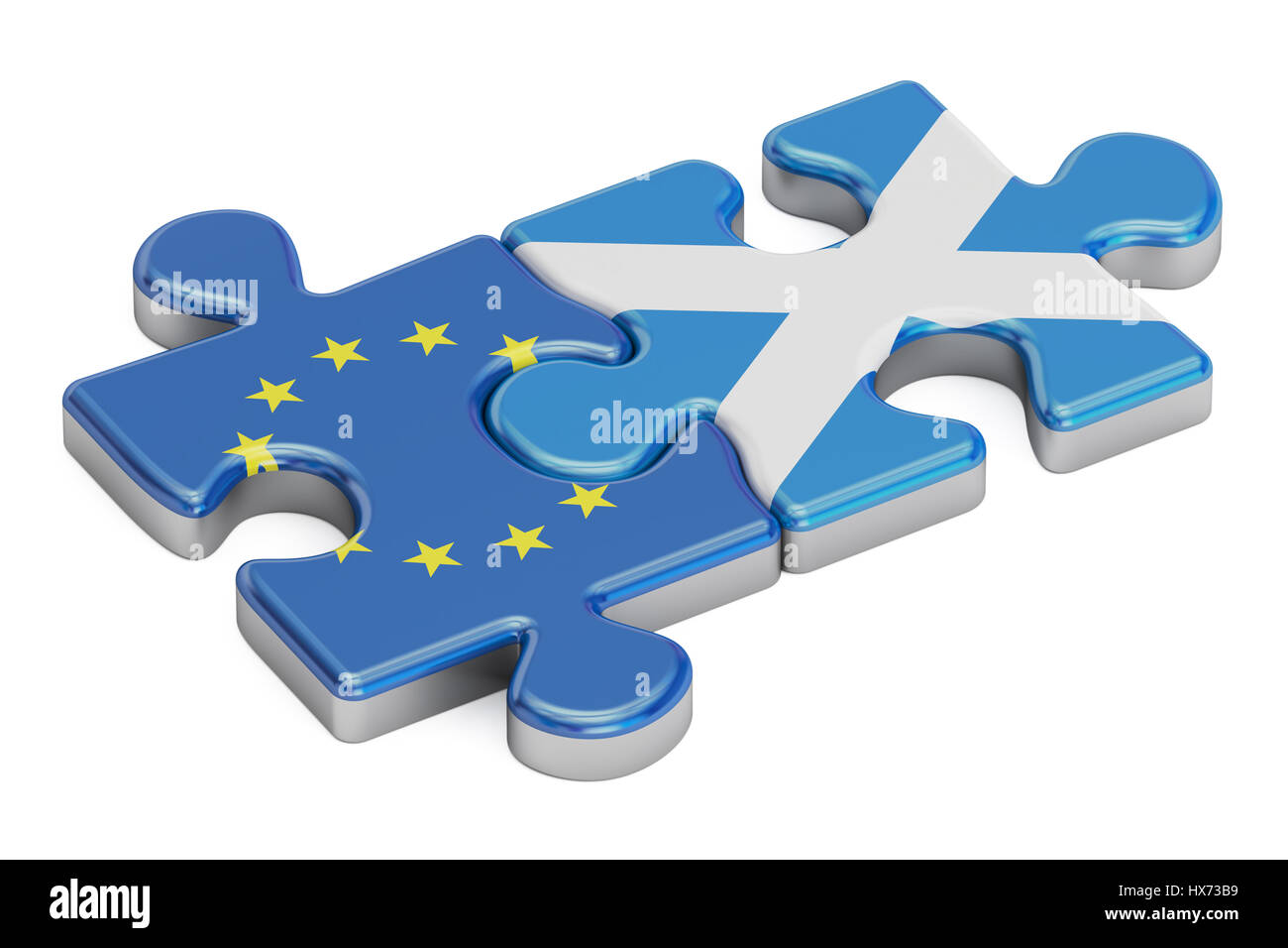 Scotland and European Union puzzles from flags, 3D rendering Stock Photo