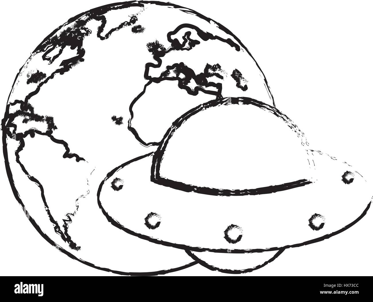 earth with UFO invasion design sketch Stock Vector