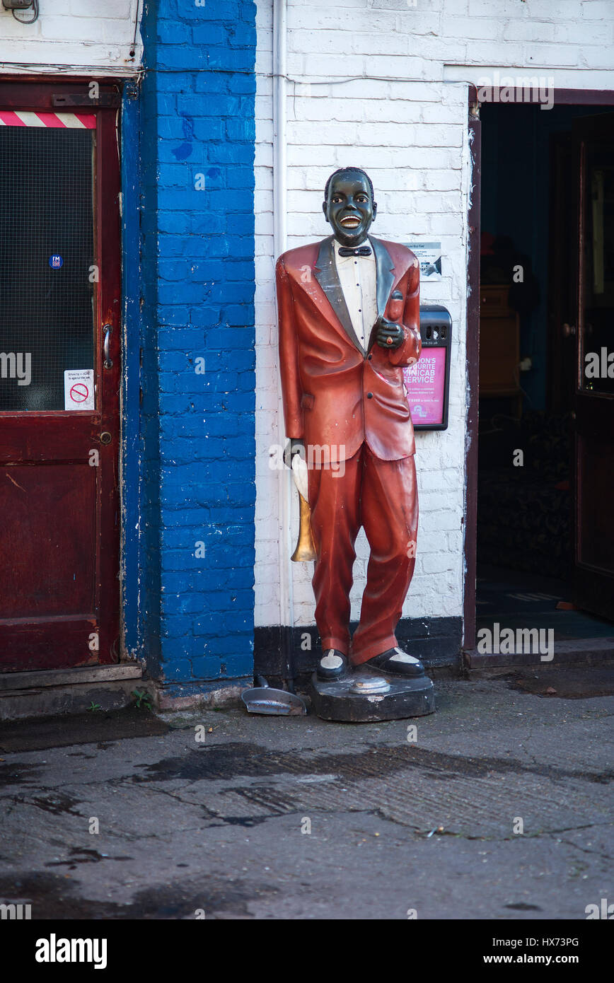 life-size cold-cast poly-resin and fibre-glass 3D model/figure of Jazz singer and trumpet player louis Armstrong Stock Photo