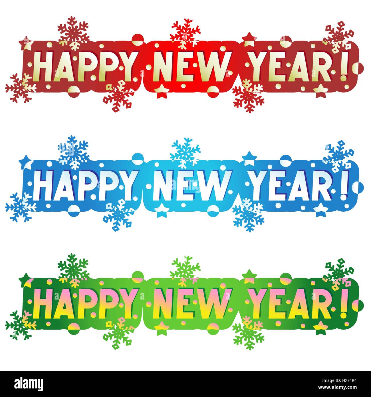 Happy New Year! - three greetings, design elements for cards, banners, invitations, posters, isolated on white background Stock Vector