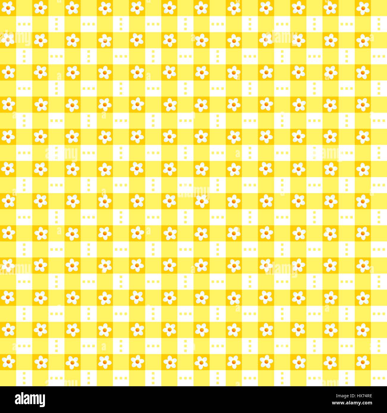 Seamless (repeatable) yellow floral checked pattern, print, swatch, wallpaper, or background Stock Vector
