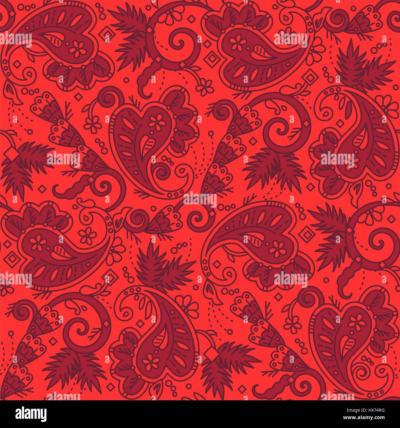 Seamless (easy to repeat) paisley pattern background (swatch, wallpaper, tile, print, texture) of red Christmas colors Stock Vector