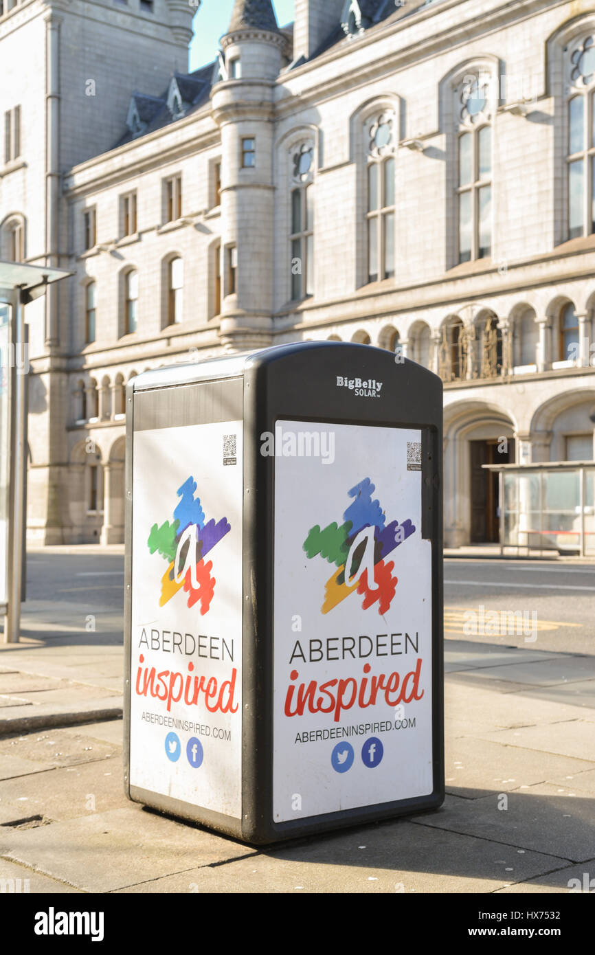 BigBelly solar compactor trash rubbish bin can, Aberdeen, Scotland, UK