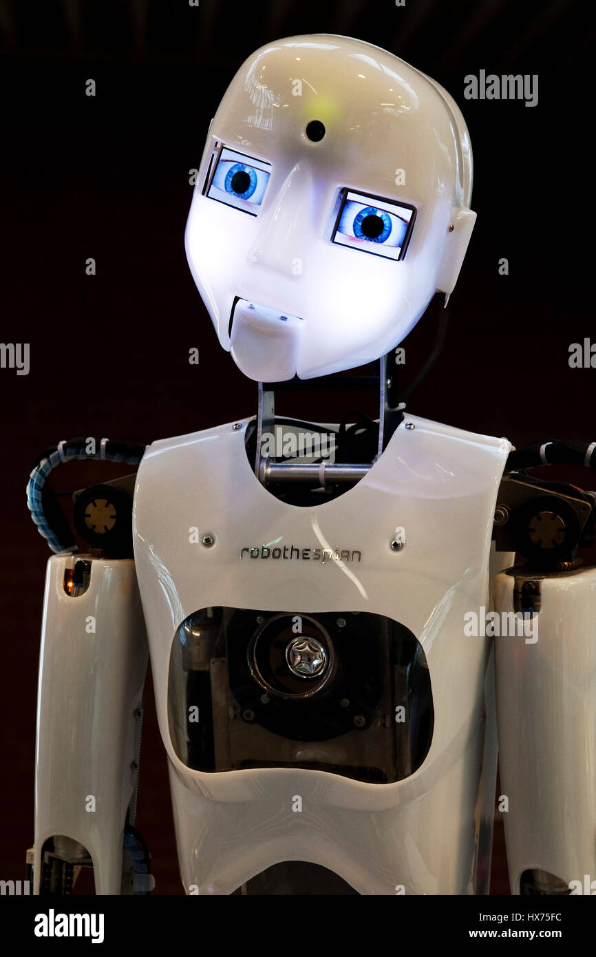 Humanoid robot RoboThespian, Employment Issues exhibition Arbeitswelt Ausstellung DASA, Dortmund, Ruhr district Stock Photo
