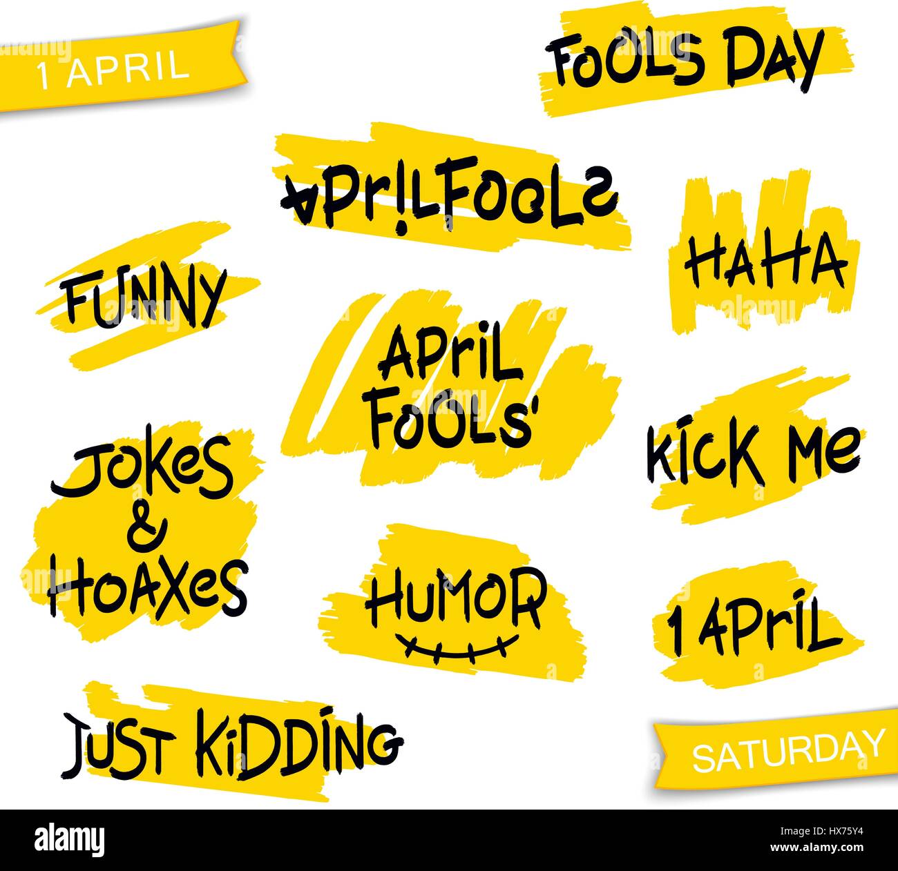 Set ten phrases on the theme of humor and April Fools' Day. Simple and quality brush lettering. Vector design elements Stock Vector