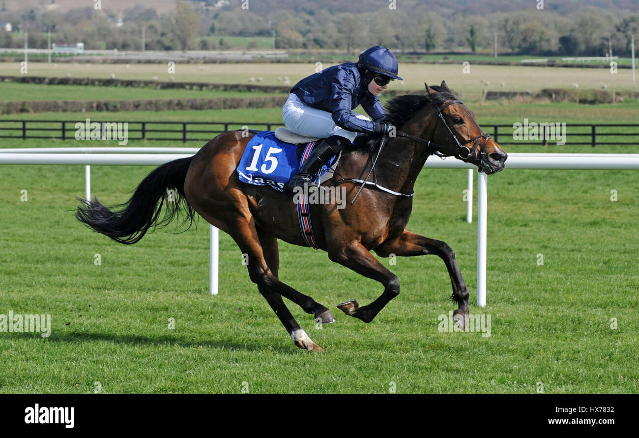 Alphabet ridden by Ana O'Brien go on to win the Weatherbys GSB Goes Online Maiden at Naas Racecourse. Stock Photo