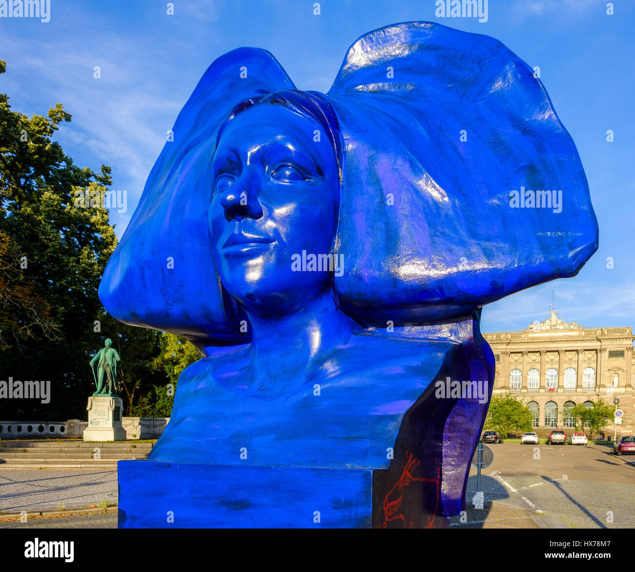 'La Ligne bleue des Vosges' sculpture by Raymond-Emile Waydelich 2007, Street Art, Strasbourg, Alsace, France Stock Photo