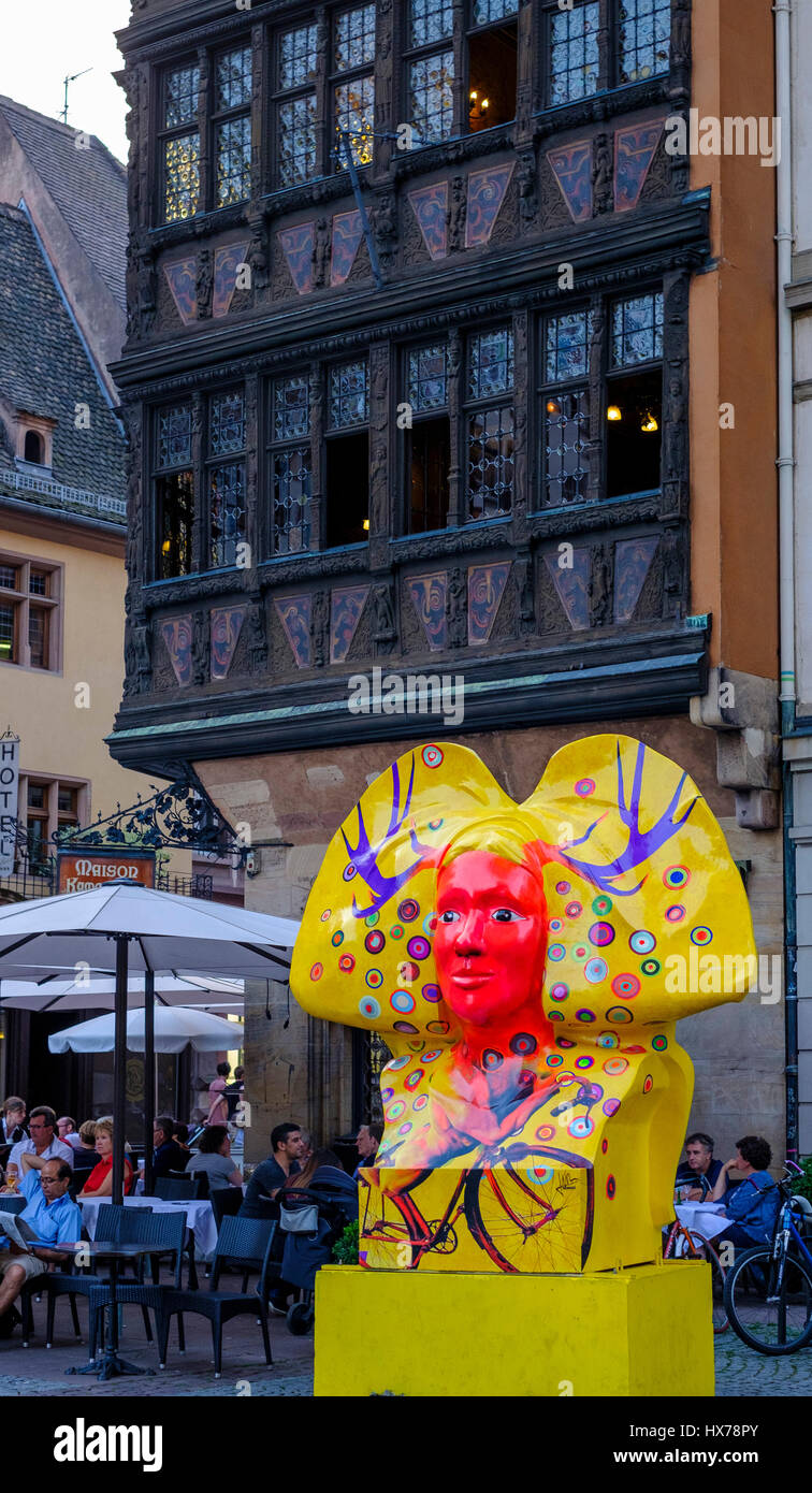 'Cerf-tête' sculpture by Marc Felten 2016, Street Art, Strasbourg, Alsace, France Stock Photo