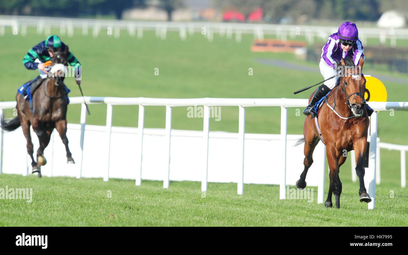 Orderofthegarter and Ana O'Brien win the Irish Stallion Farms E.B.F. Maiden at Naas Racecourse. Stock Photo