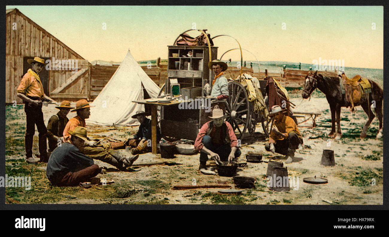 Colorado. The round up, 'grub pile', circa 1900 Stock Photo