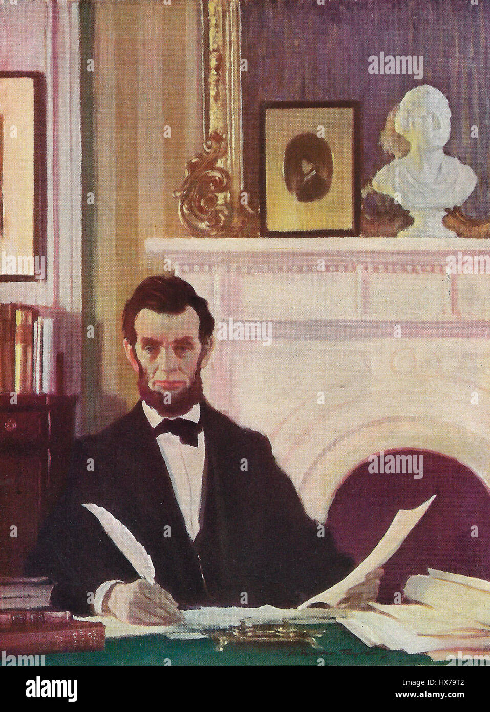 Drafting the Emancipation Proclamation, President Abraham Lincoln, 1862 Stock Photo