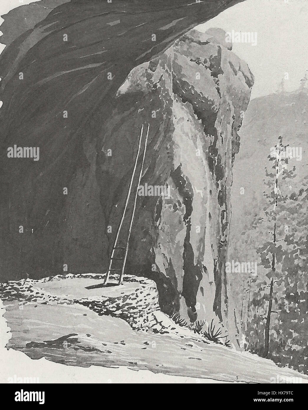 The kiva in the ceremonial cave, Frijoles Canyon, New Mexico, circa 1916 Stock Photo