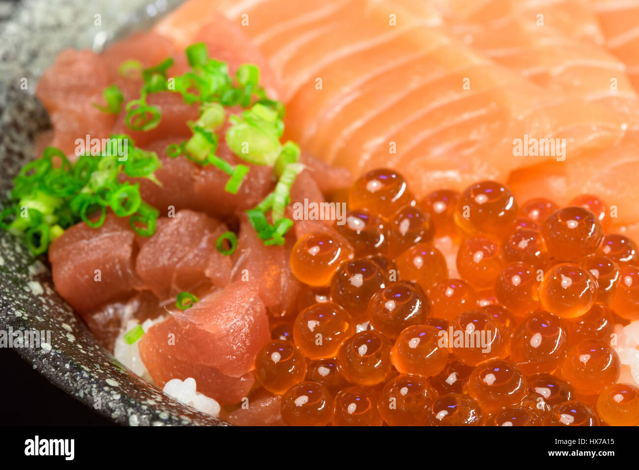 Raw chirashi salmon don with ikura egg Stock Photo Alamy
