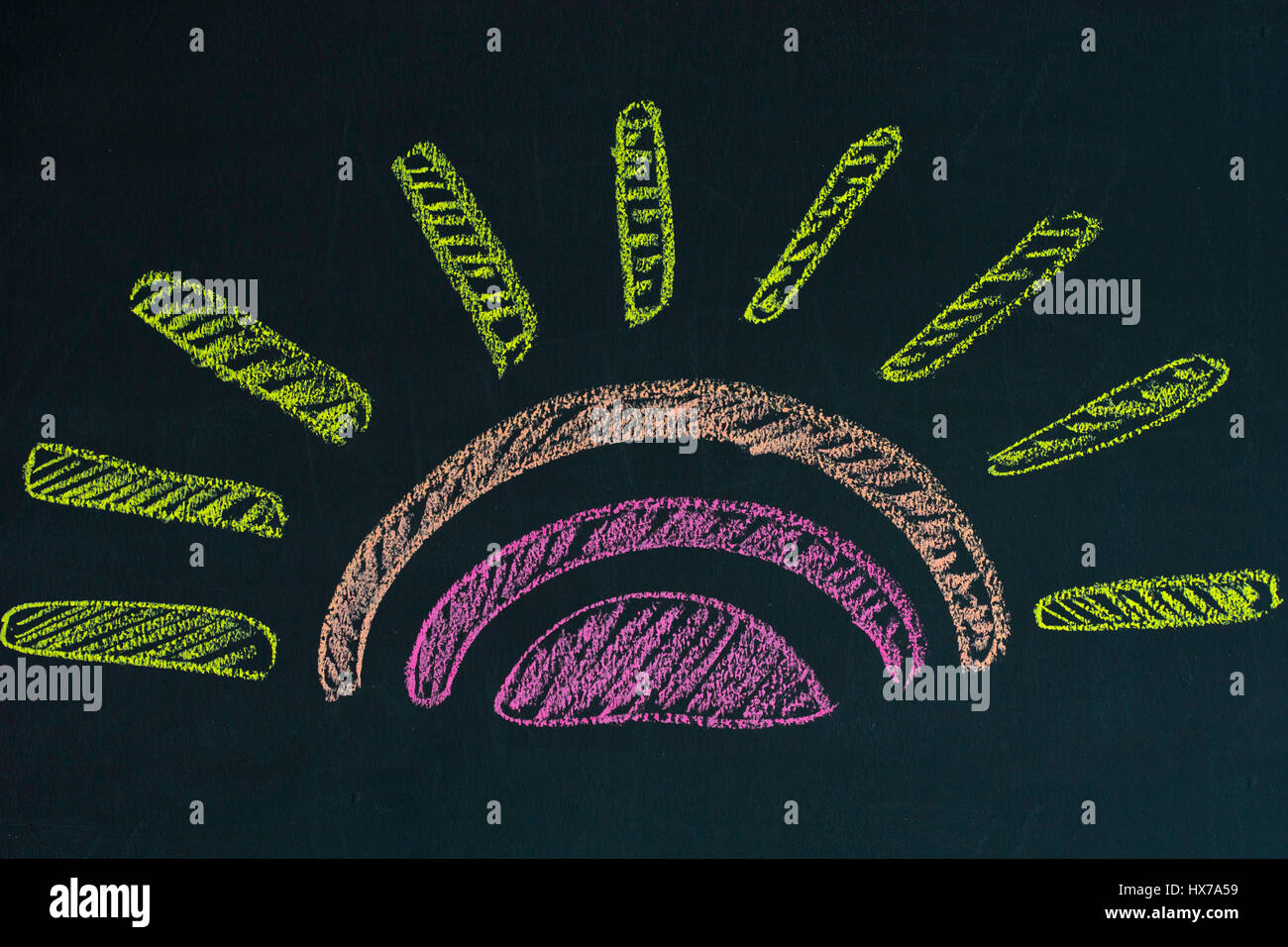 Chalk cartoon drawn on black black board Stock Photo Alamy