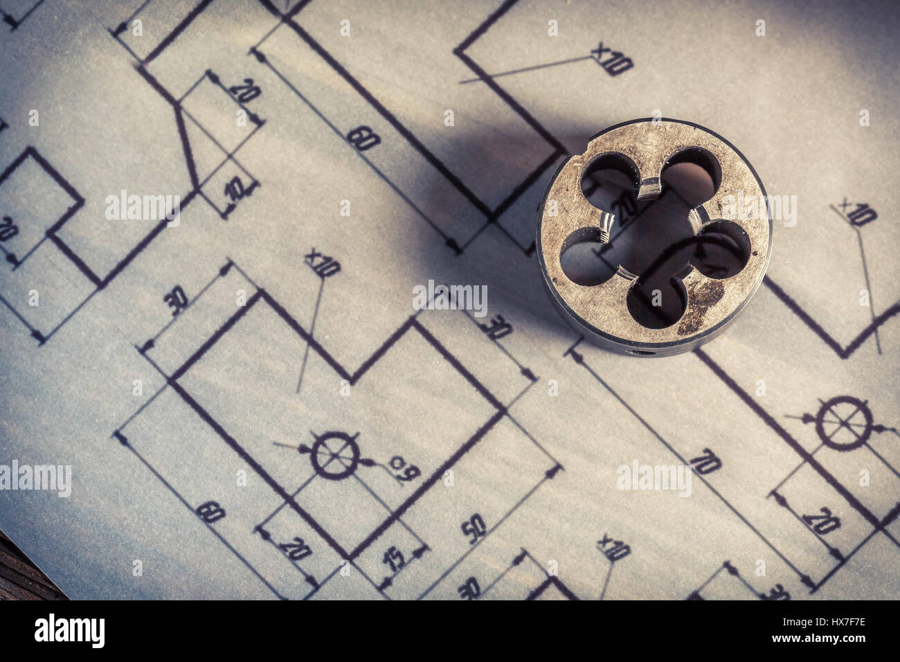 Milling cutter and mechanical parts of the diagram Stock Photo Alamy
