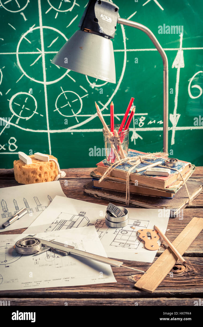Vintage mechanical engineer desk at the university Stock Photo Alamy
