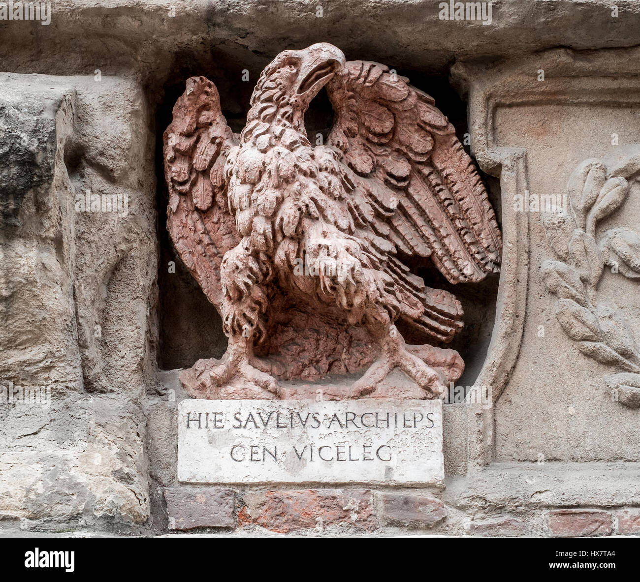 Renaissance's eagle sculpture, placed in the main square of Bologna City, Italy Stock Photo